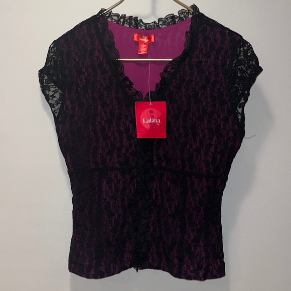 Latina Life Tops - NWT Purple Shirt with Black Lace Size M